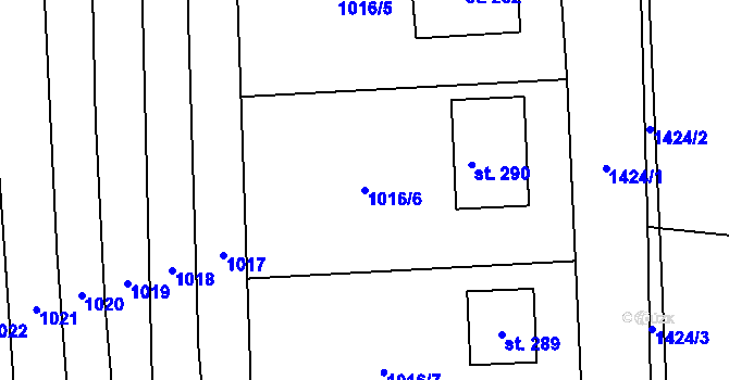 Parcela st. 1016/6 v KÚ Ústí, Katastrální mapa