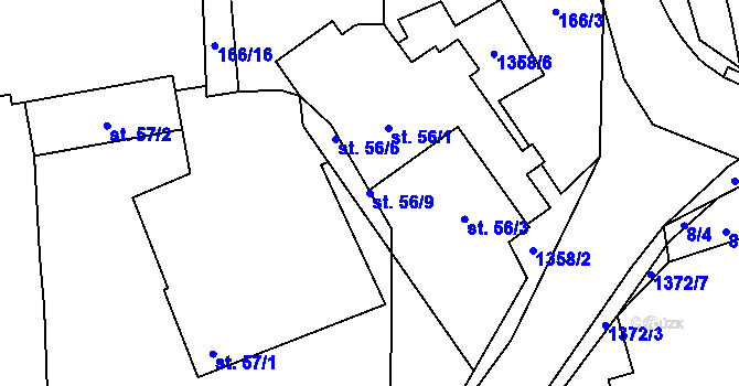 Parcela st. 56/9 v KÚ Ústí, Katastrální mapa