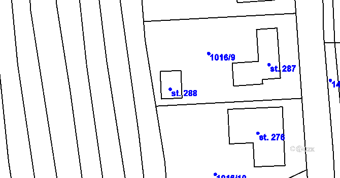 Parcela st. 288 v KÚ Ústí, Katastrální mapa