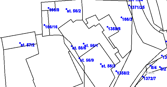 Parcela st. 56/1 v KÚ Ústí, Katastrální mapa