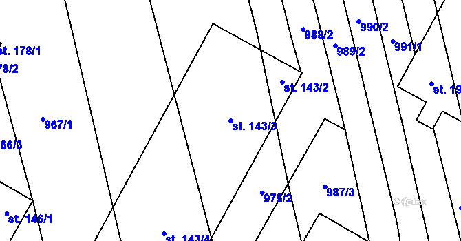 Parcela st. 143/3 v KÚ Ústí, Katastrální mapa