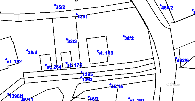 Parcela st. 163 v KÚ Ústí, Katastrální mapa
