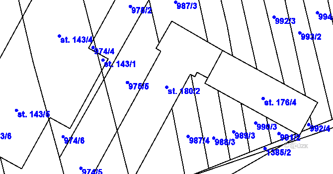Parcela st. 180/2 v KÚ Ústí, Katastrální mapa