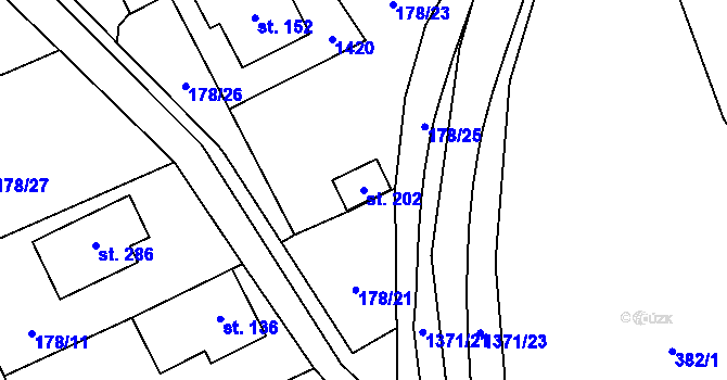 Parcela st. 202 v KÚ Ústí, Katastrální mapa