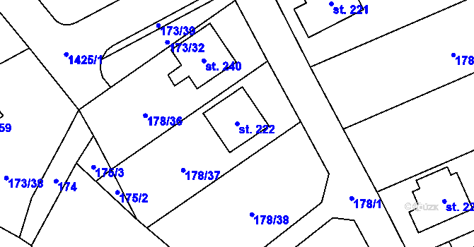 Parcela st. 222 v KÚ Ústí, Katastrální mapa