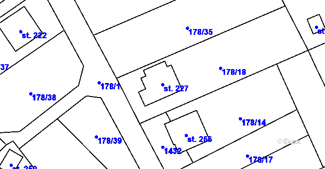 Parcela st. 227 v KÚ Ústí, Katastrální mapa