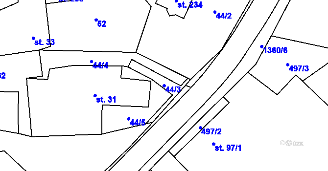 Parcela st. 44/3 v KÚ Ústí, Katastrální mapa