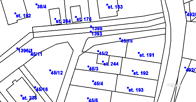 Parcela st. 45/2 v KÚ Ústí, Katastrální mapa