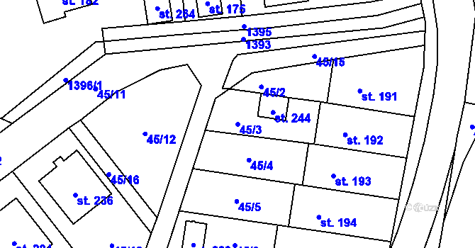 Parcela st. 45/3 v KÚ Ústí, Katastrální mapa