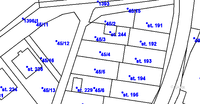 Parcela st. 45/4 v KÚ Ústí, Katastrální mapa