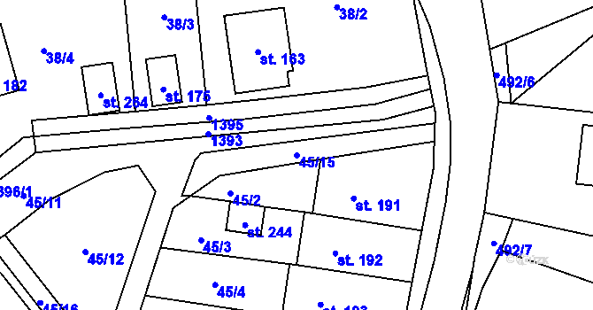 Parcela st. 45/15 v KÚ Ústí, Katastrální mapa