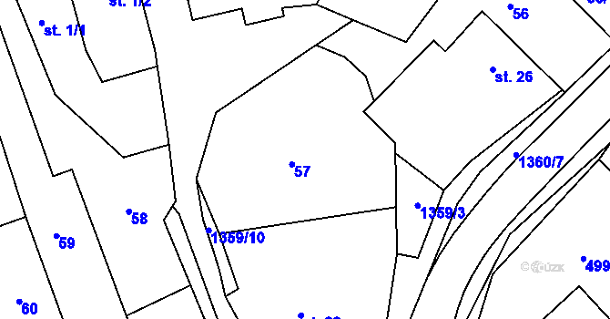 Parcela st. 57 v KÚ Ústí, Katastrální mapa