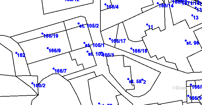 Parcela st. 166/1 v KÚ Ústí, Katastrální mapa