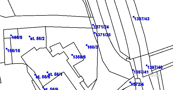 Parcela st. 166/3 v KÚ Ústí, Katastrální mapa