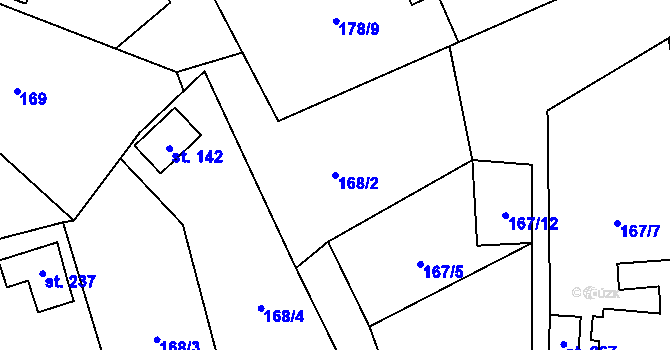 Parcela st. 168/2 v KÚ Ústí, Katastrální mapa