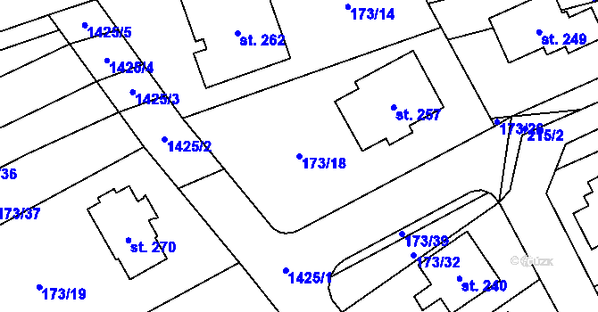 Parcela st. 173/18 v KÚ Ústí, Katastrální mapa