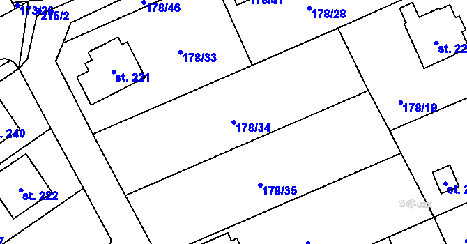 Parcela st. 178/34 v KÚ Ústí, Katastrální mapa