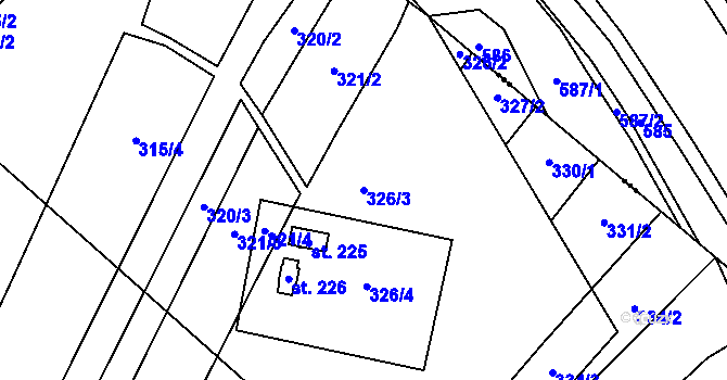 Parcela st. 326/3 v KÚ Ústí, Katastrální mapa