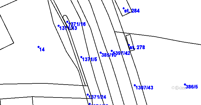 Parcela st. 385/10 v KÚ Ústí, Katastrální mapa