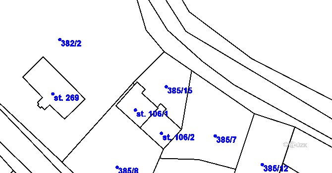 Parcela st. 385/15 v KÚ Ústí, Katastrální mapa