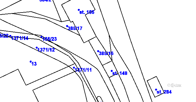 Parcela st. 385/16 v KÚ Ústí, Katastrální mapa