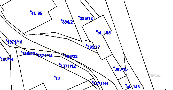 Parcela st. 385/17 v KÚ Ústí, Katastrální mapa