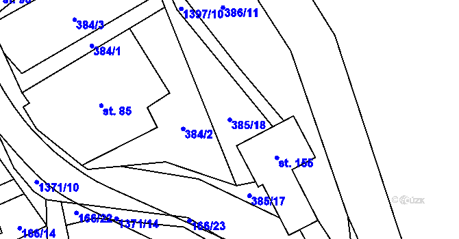 Parcela st. 385/18 v KÚ Ústí, Katastrální mapa