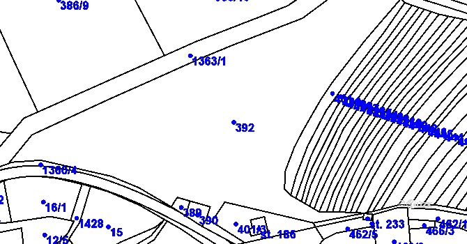 Parcela st. 392 v KÚ Ústí, Katastrální mapa