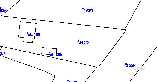 Parcela st. 492/2 v KÚ Ústí, Katastrální mapa