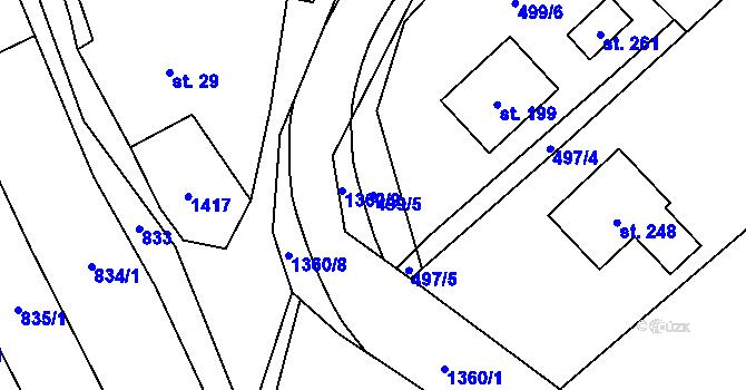 Parcela st. 499/5 v KÚ Ústí, Katastrální mapa