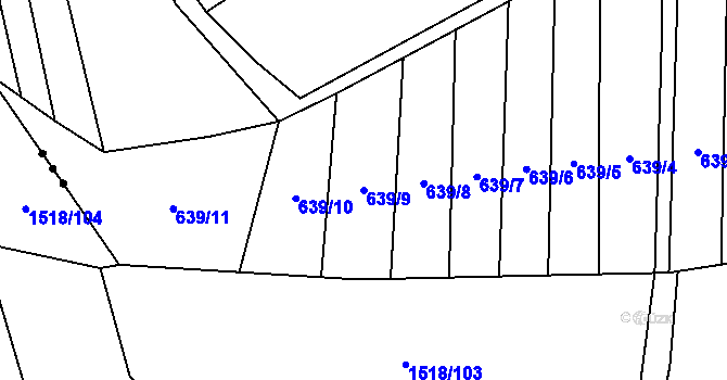 Parcela st. 639/9 v KÚ Ústí, Katastrální mapa