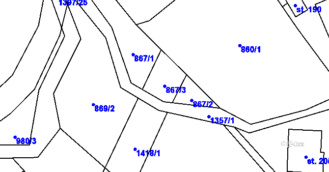 Parcela st. 867/3 v KÚ Ústí, Katastrální mapa