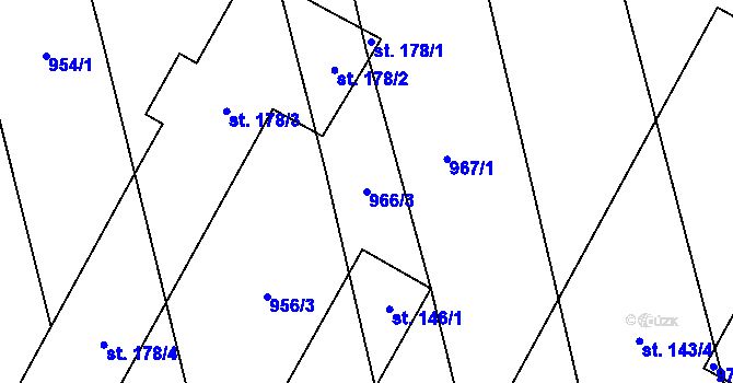 Parcela st. 966/3 v KÚ Ústí, Katastrální mapa