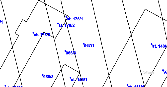 Parcela st. 967/1 v KÚ Ústí, Katastrální mapa
