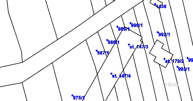 Parcela st. 987/1 v KÚ Ústí, Katastrální mapa