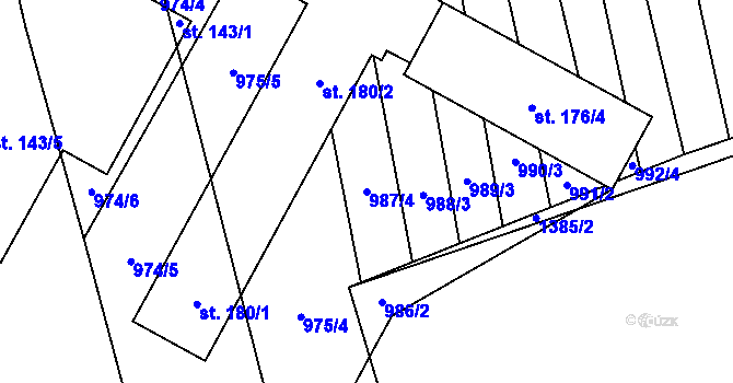 Parcela st. 987/4 v KÚ Ústí, Katastrální mapa