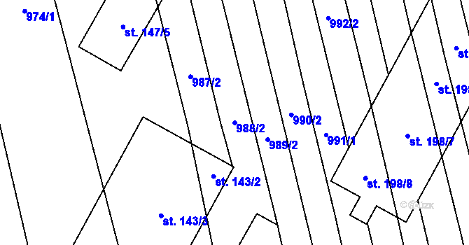 Parcela st. 988/2 v KÚ Ústí, Katastrální mapa