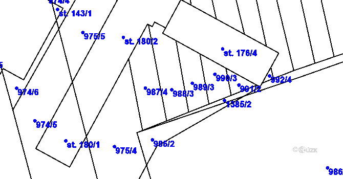 Parcela st. 988/3 v KÚ Ústí, Katastrální mapa