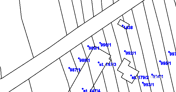 Parcela st. 989/1 v KÚ Ústí, Katastrální mapa