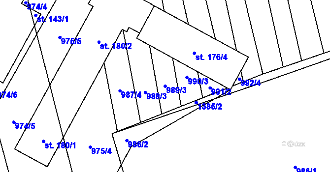 Parcela st. 989/3 v KÚ Ústí, Katastrální mapa
