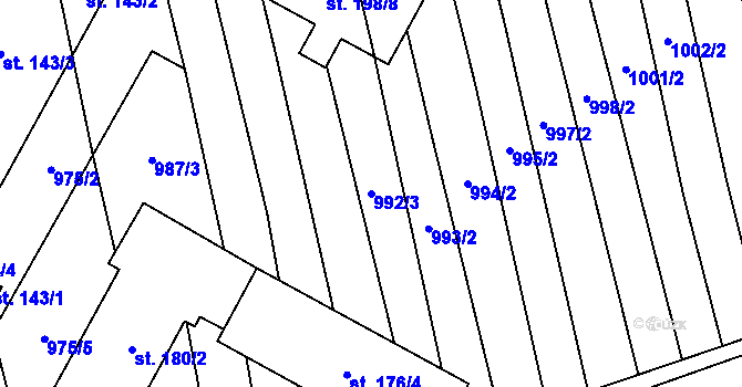 Parcela st. 992/3 v KÚ Ústí, Katastrální mapa