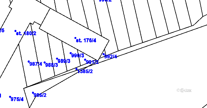 Parcela st. 992/4 v KÚ Ústí, Katastrální mapa