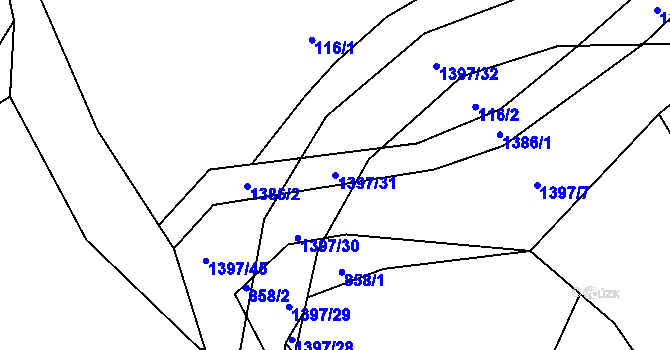 Parcela st. 1397/31 v KÚ Ústí, Katastrální mapa