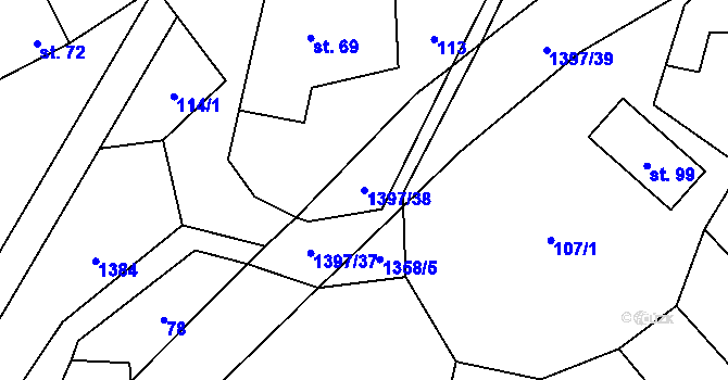 Parcela st. 1397/38 v KÚ Ústí, Katastrální mapa