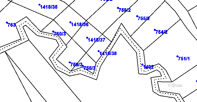 Parcela st. 1418/38 v KÚ Ústí, Katastrální mapa