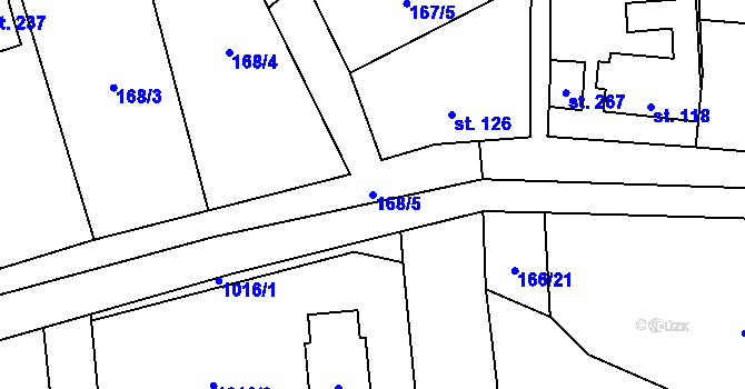 Parcela st. 168/5 v KÚ Ústí, Katastrální mapa