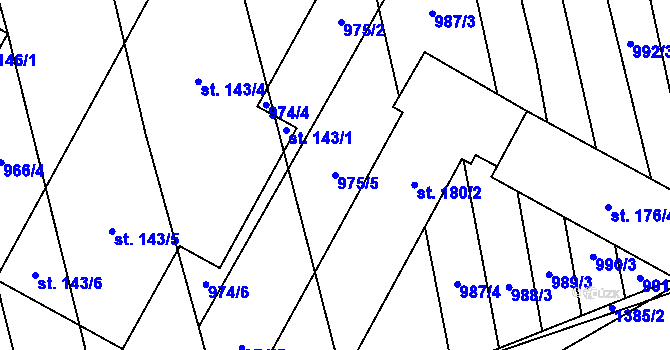 Parcela st. 975/5 v KÚ Ústí, Katastrální mapa