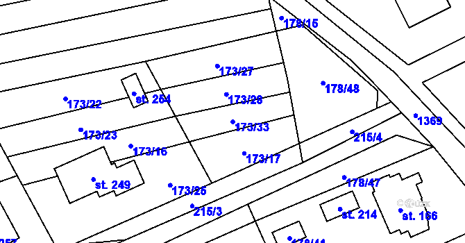 Parcela st. 173/33 v KÚ Ústí, Katastrální mapa
