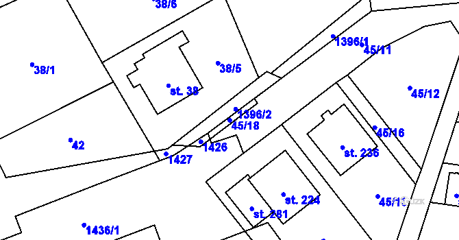 Parcela st. 45/18 v KÚ Ústí, Katastrální mapa