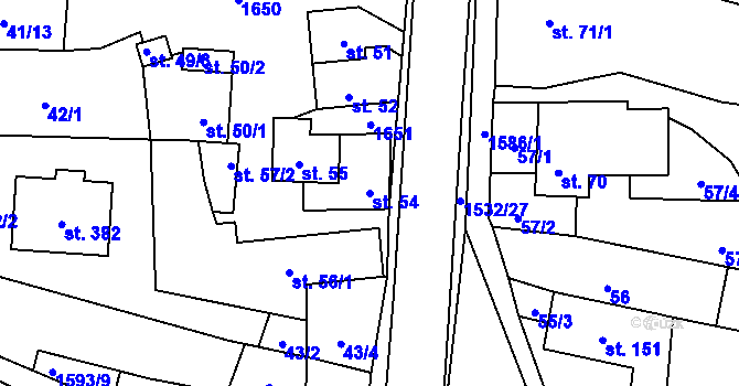 Parcela st. 54 v KÚ Ústí u Vsetína, Katastrální mapa